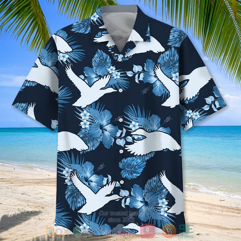Duck_Blue_Tropical_plant_Hawaiian_Shirt_1