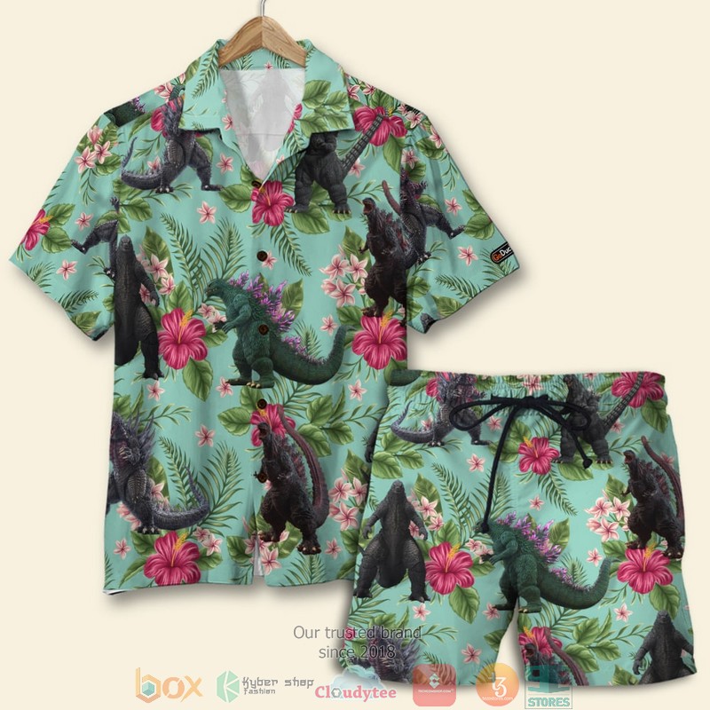 Godzilla_Tropical_Floral_Pattern_Hawaiian_Shirt_Shorts