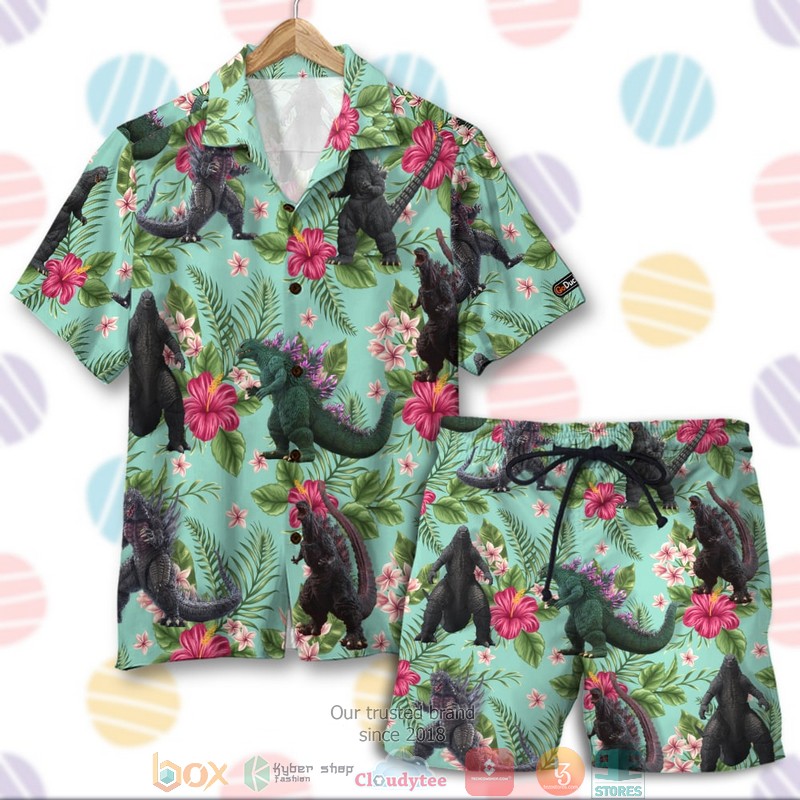 Godzilla_Tropical_Floral_Pattern_Hawaiian_Shirt_Shorts_1