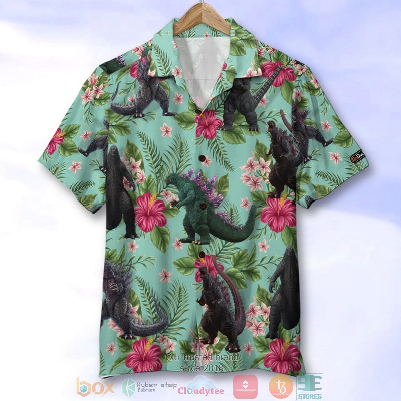 Godzilla_Tropical_Floral_Pattern_Hawaiian_Shirt_Shorts_1_2_3_4