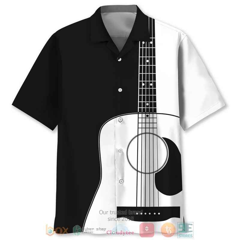 Guitar_Black_white_Pattern_Hawaiian_Shirt
