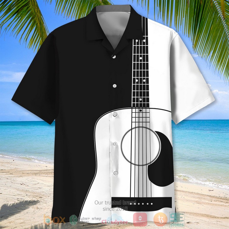 Guitar_Black_white_Pattern_Hawaiian_Shirt_1
