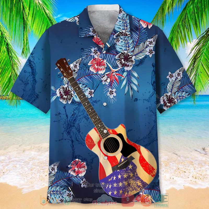 Guitar_USA_Flag_blue_flowers_Hawaiian_Shirt_1