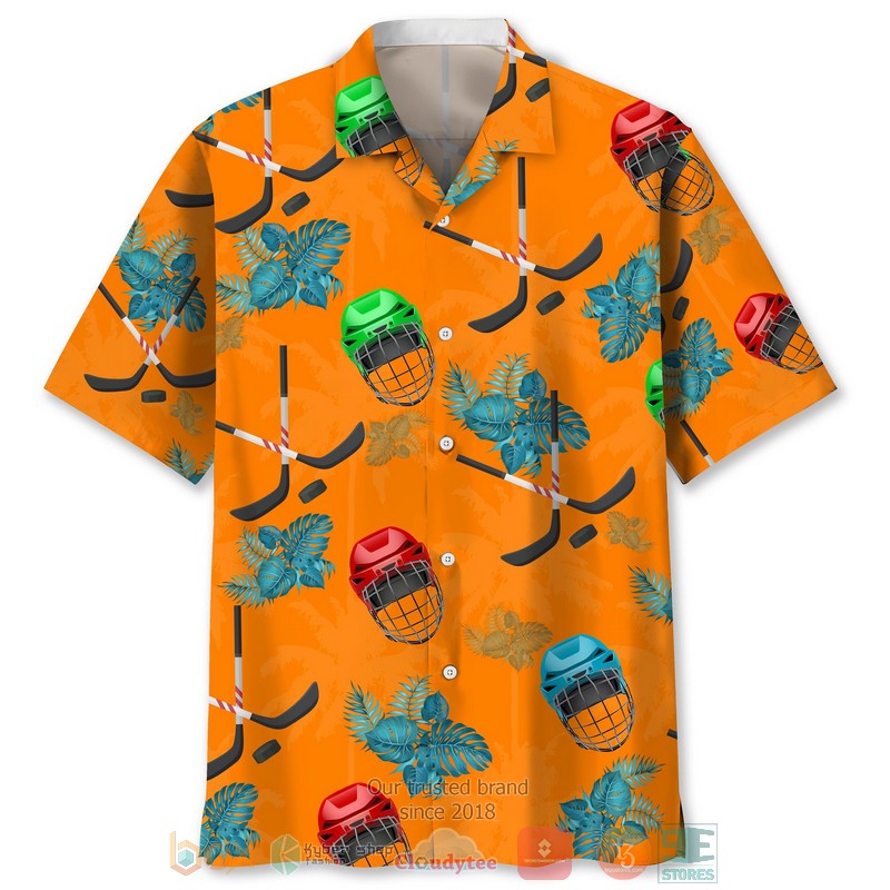 Hockey_pattern_Tropical_plant_Orange_Hawaiian_Shirt