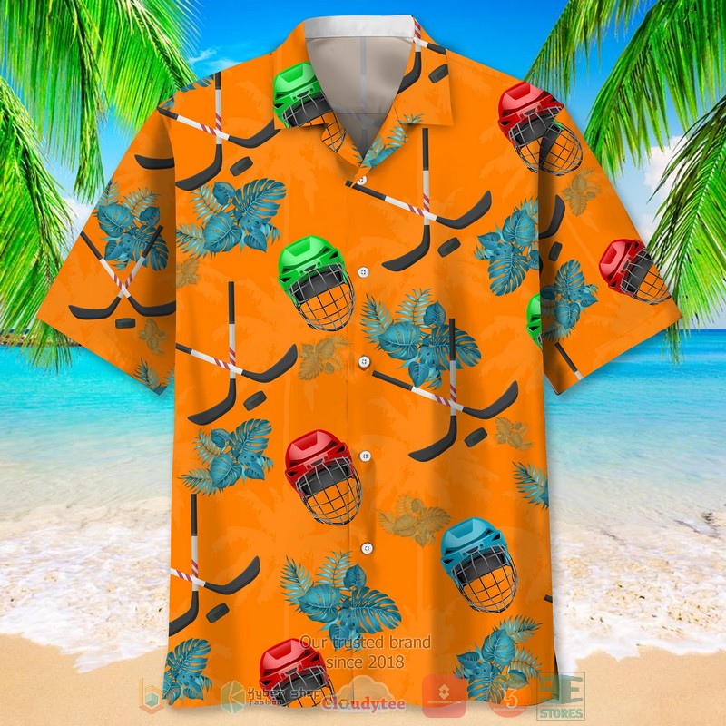 Hockey_pattern_Tropical_plant_Orange_Hawaiian_Shirt_1