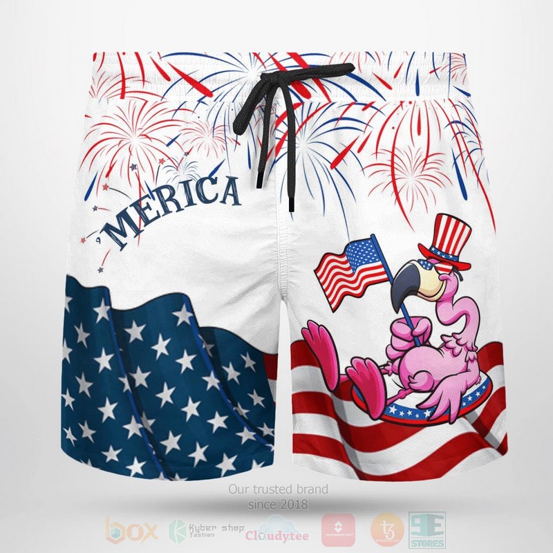Merica_US_Flag_Flamingo_White_Hawaiian_Shirt_Short_1_2