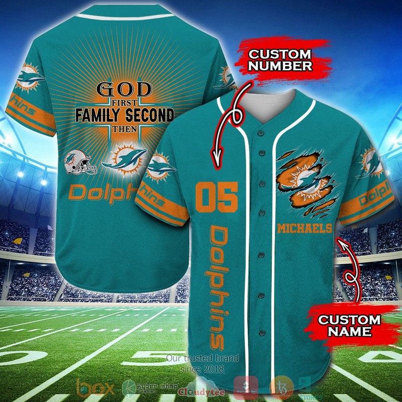 Personalized_Miami_Dolphins_NFL_God_First_Family_Second_then_Baseball_Jersey_Shirt