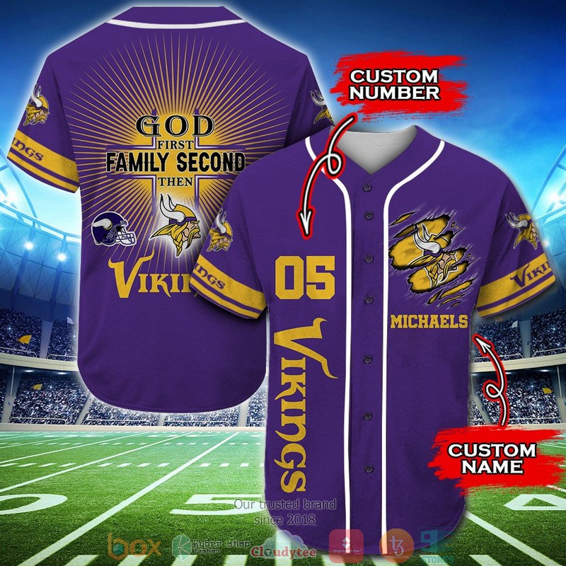Personalized_Minnesota_Vikings_NFL_God_First_Family_Second_then_Baseball_Jersey_Shirt