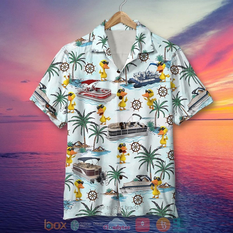 Pontoon_Duck_Palm_Tree_Pattern_Hawaiian_Shirt_Short_1