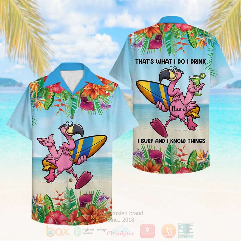 Surfing_Flamingo_I_drink_I_surf_and_I_know_things_Custom_Name_Hawaiian_Shirt_1_2
