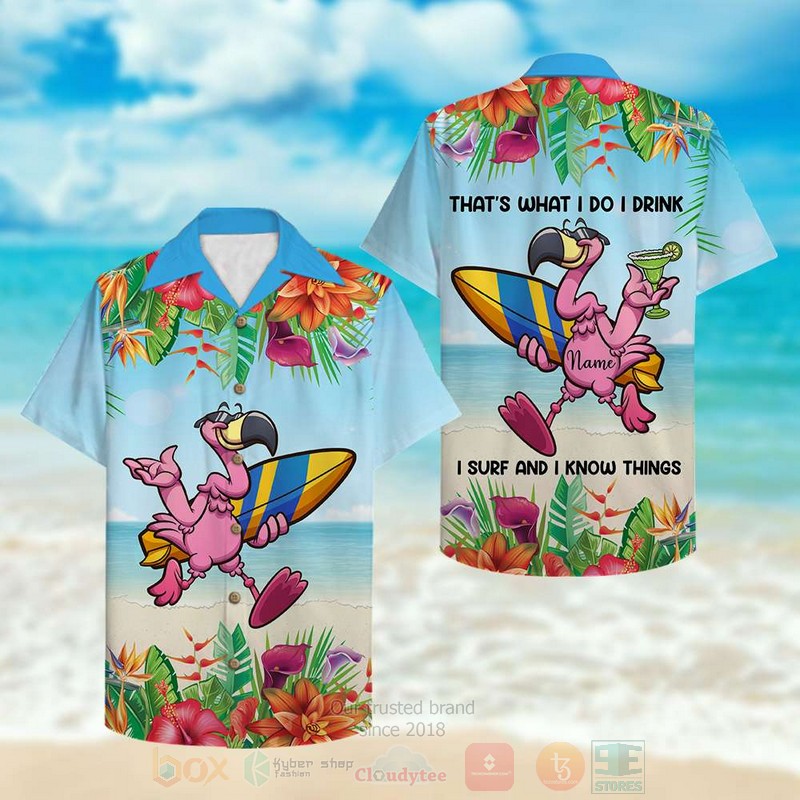 Surfing_Flamingo_I_drink_I_surf_and_I_know_things_Custom_Name_Hawaiian_Shirt_1_2_3