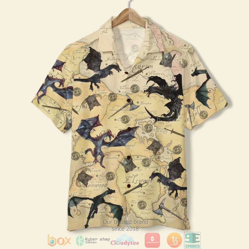 T.E.S._Game_and_Shorts_Skyrim_The_Game_with_Dragons_and_Old_Tamriel_Map_Pattern_Hawaiian_Shirt_Short_1