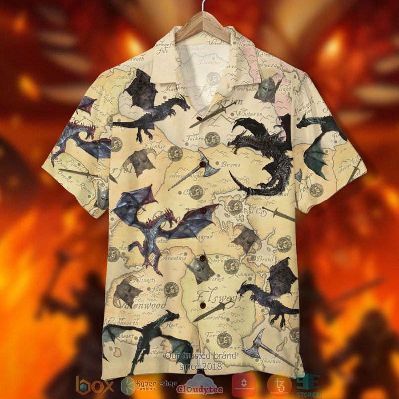 T.E.S._Game_and_Shorts_Skyrim_The_Game_with_Dragons_and_Old_Tamriel_Map_Pattern_Hawaiian_Shirt_Short_1_2