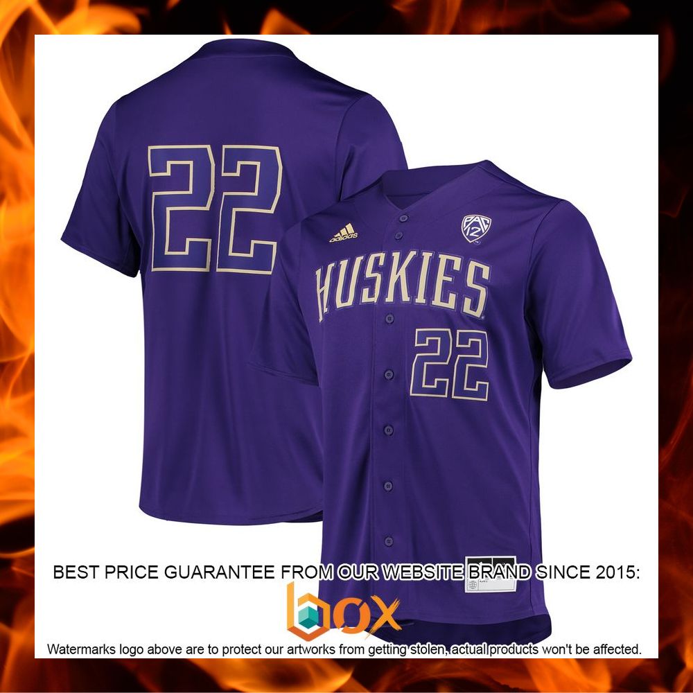 BEST #22 Washington Huskies adidas Button-Up Purple Baseball Jersey 5
