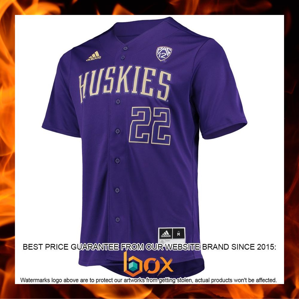 BEST #22 Washington Huskies adidas Button-Up Purple Baseball Jersey 6