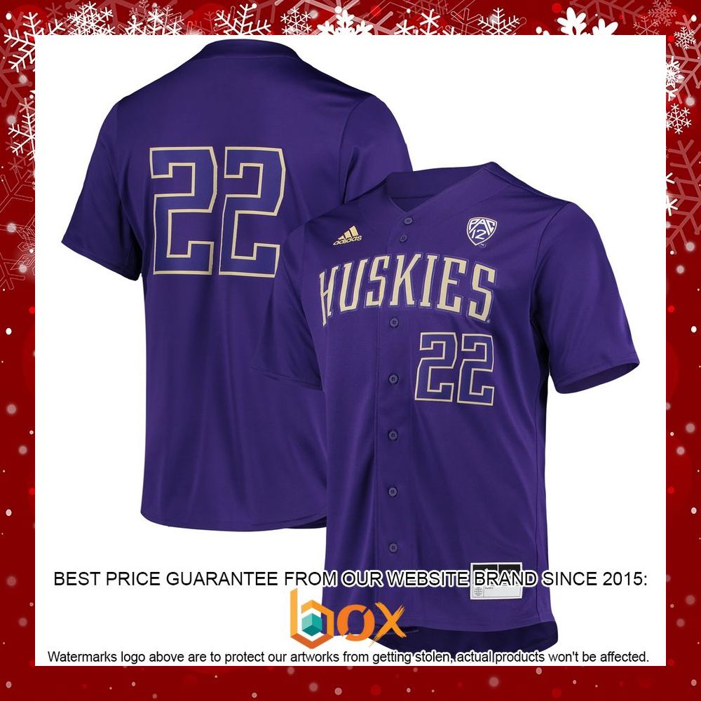 BEST #22 Washington Huskies adidas Button-Up Purple Baseball Jersey 4