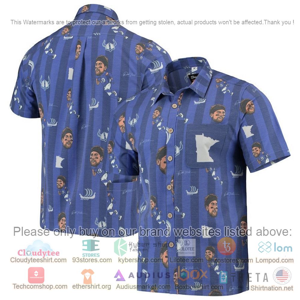 HOT Adam Thielen Minnesota Vikings Purple NFLPA Player Graphic Button-Up Hawaii Shirt 1
