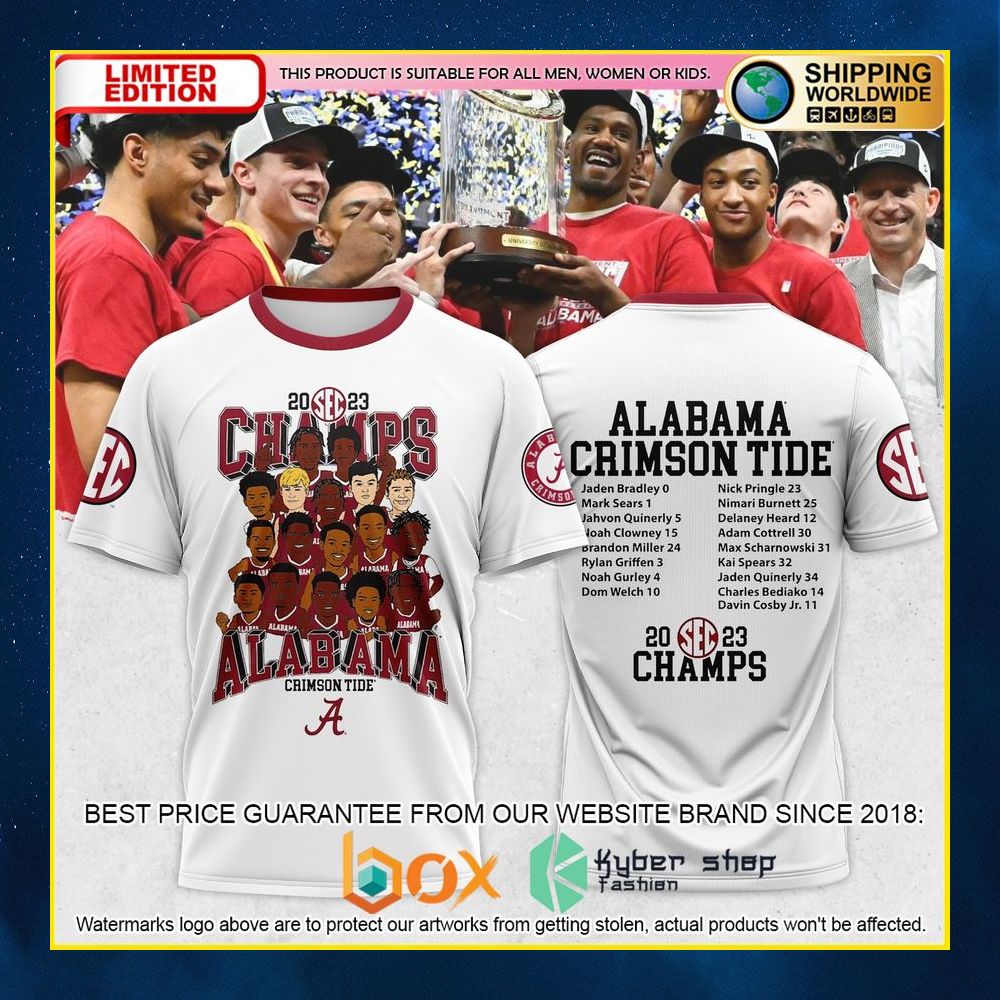 NEW Alabama Crimson Tide 2023 SEC Men’s Basketball Regular Season Champions 3D Hoodie, Shirt 6