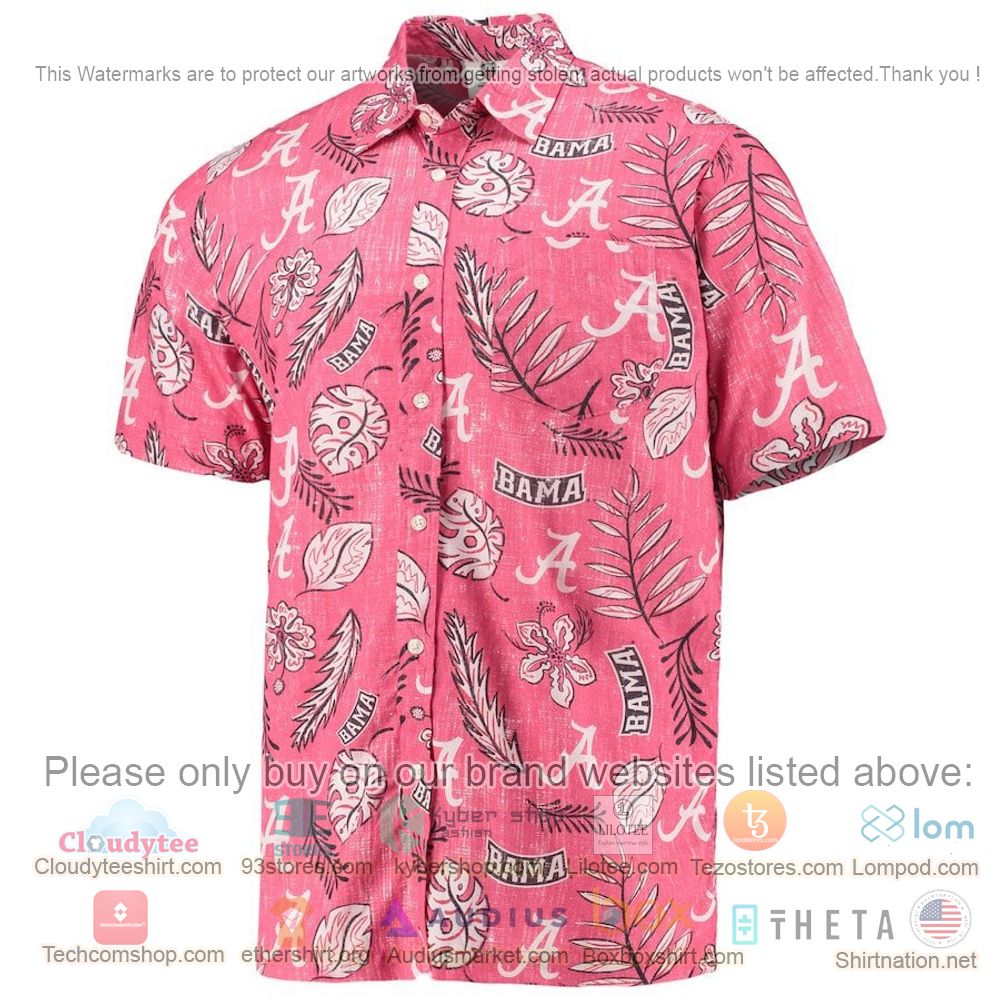 HOT Alabama Crimson Tide Crimson Pink Floral Button-Up Hawaii Shirt 2