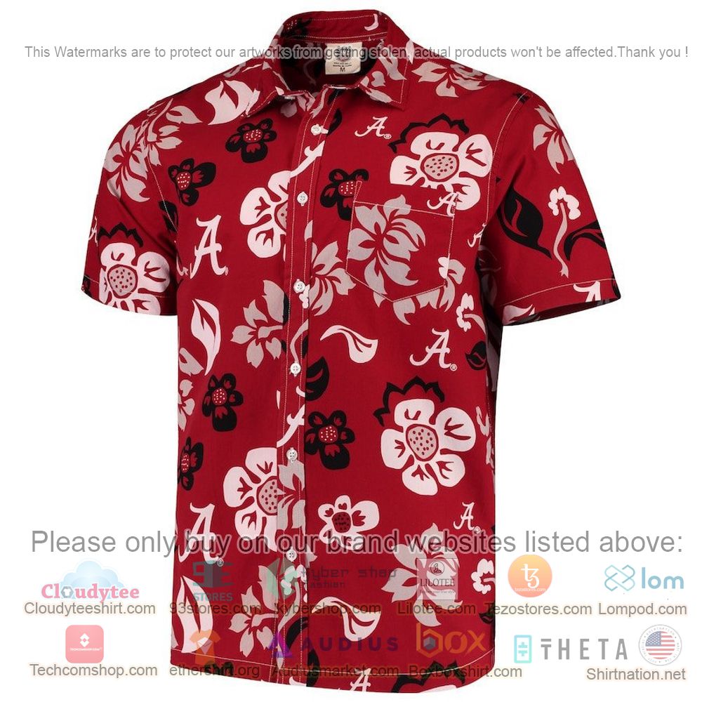 HOT Alabama Crimson Tide Crimson Red Floral Button-Up Hawaii Shirt 2