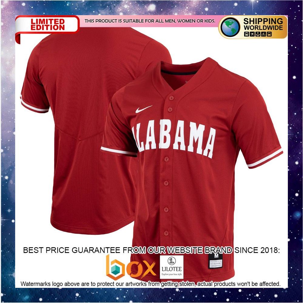 NEW Alabama Crimson Tide Replica Full-Button Crimson Baseball Jersey 1