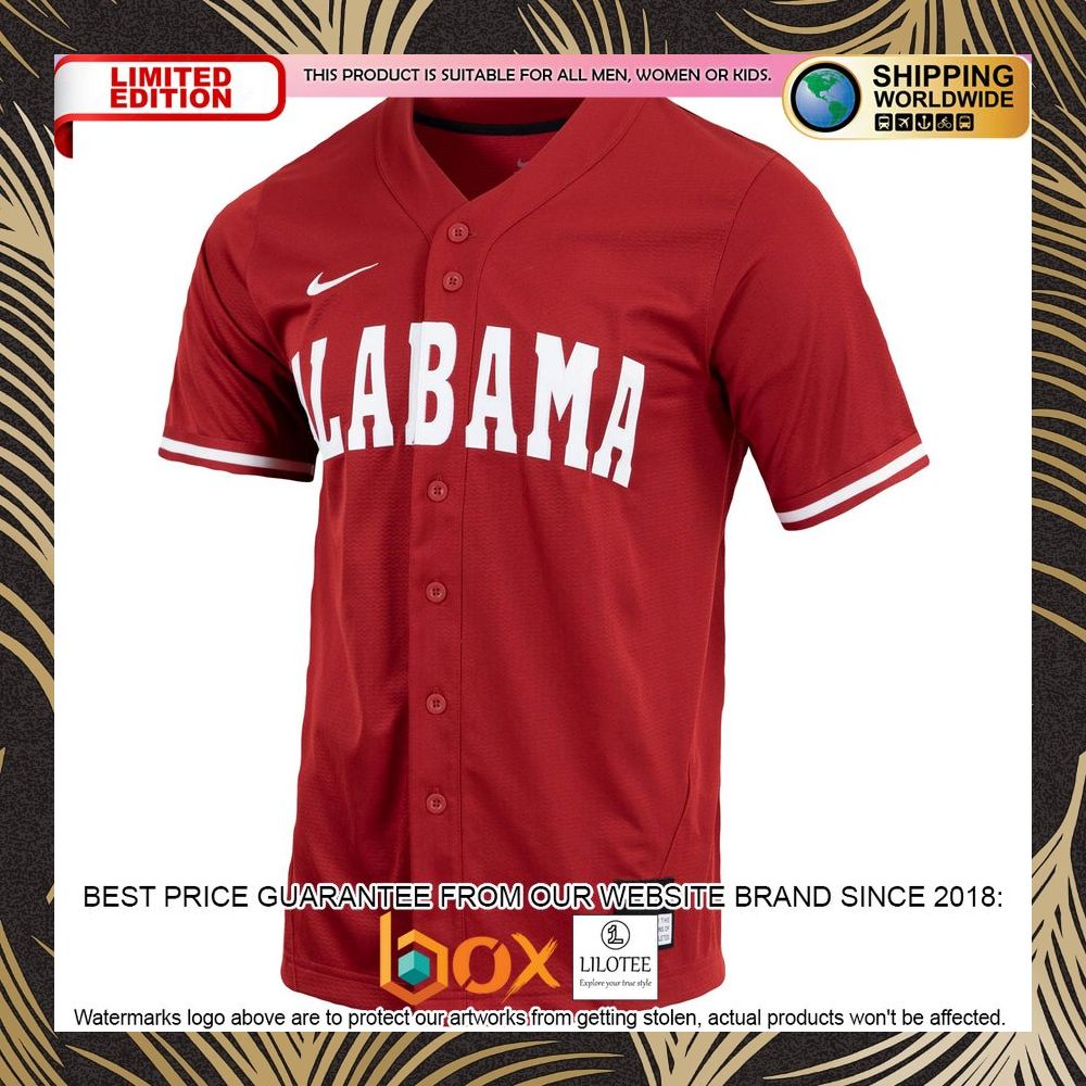 NEW Alabama Crimson Tide Replica Full-Button Crimson Baseball Jersey 7