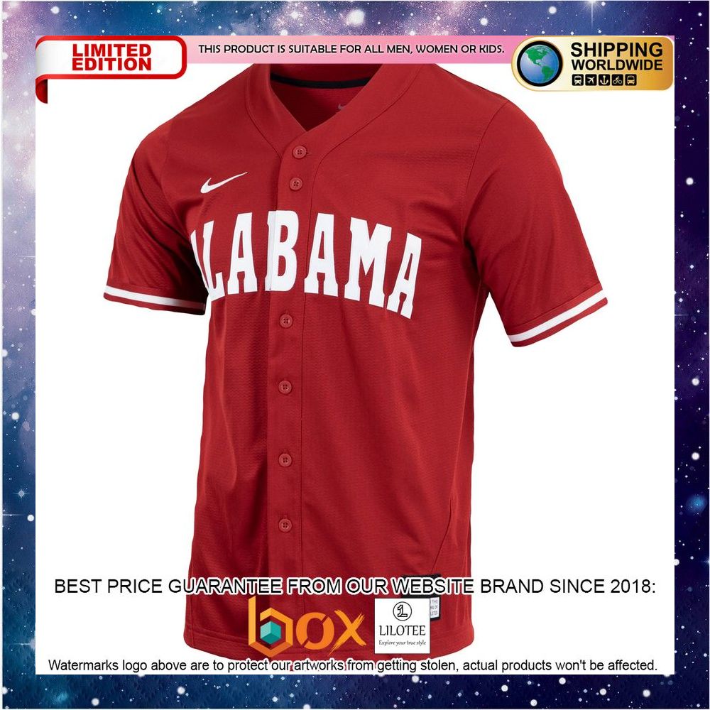 NEW Alabama Crimson Tide Replica Full-Button Crimson Baseball Jersey 2