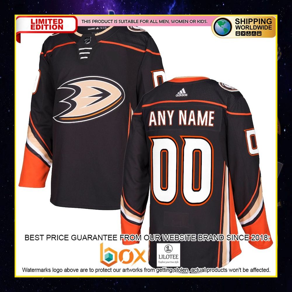 NEW Anaheim Ducks Adidas Custom Black Premium Hockey Jersey 4