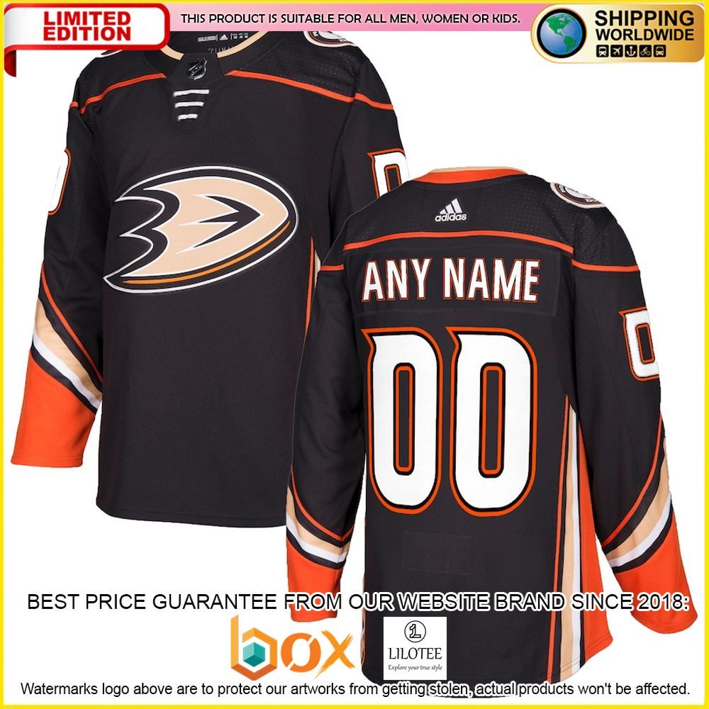 NEW Anaheim Ducks Adidas Custom Black Premium Hockey Jersey 1
