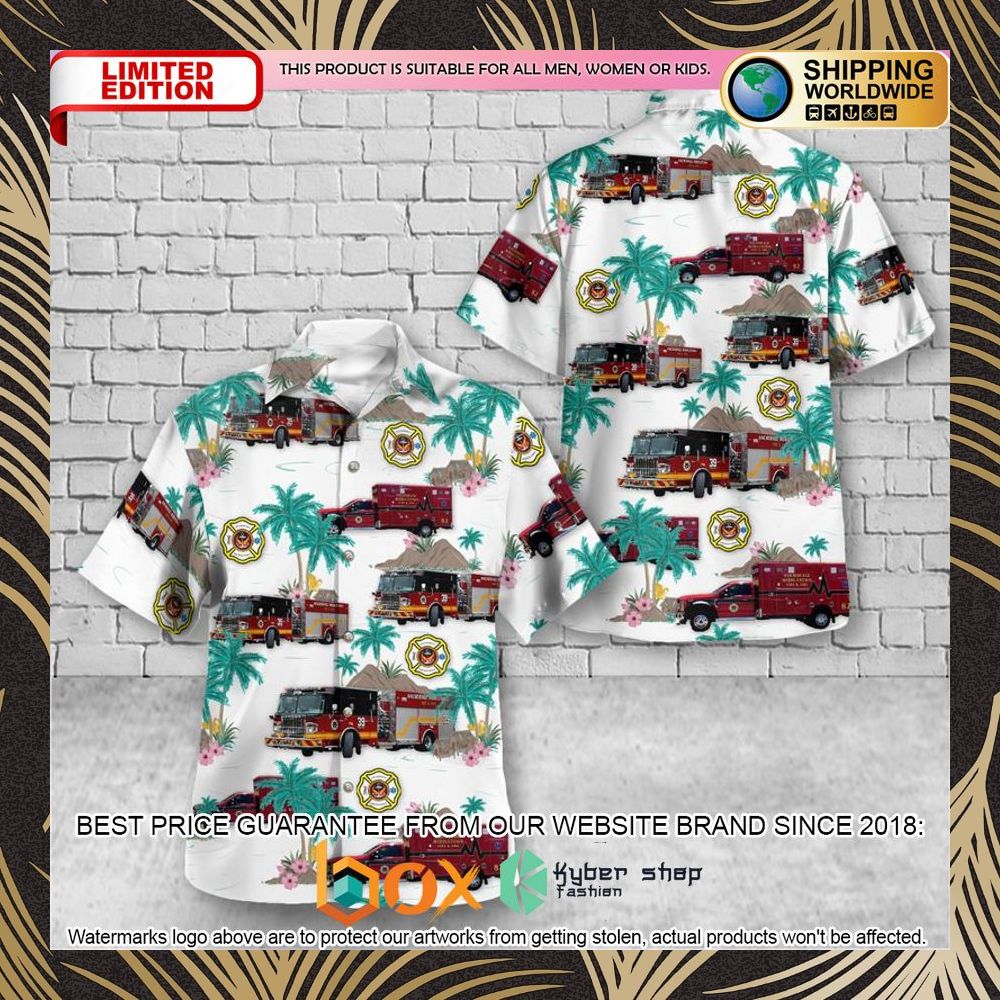 BEST Anchorage Middletown Fire & EMS white Hawaiian Shirt 3