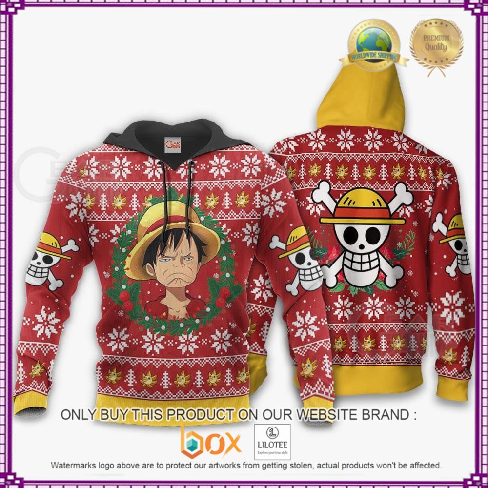 HOT Anime Luffy Funny Face One Piece Christmas 3D Hoodie, Sweater 12