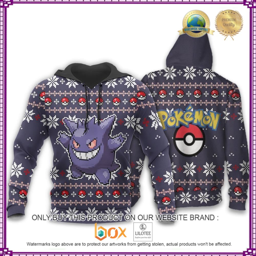 HOT Anime Pokemon Gengar Christmas 3D Hoodie, Sweater 3