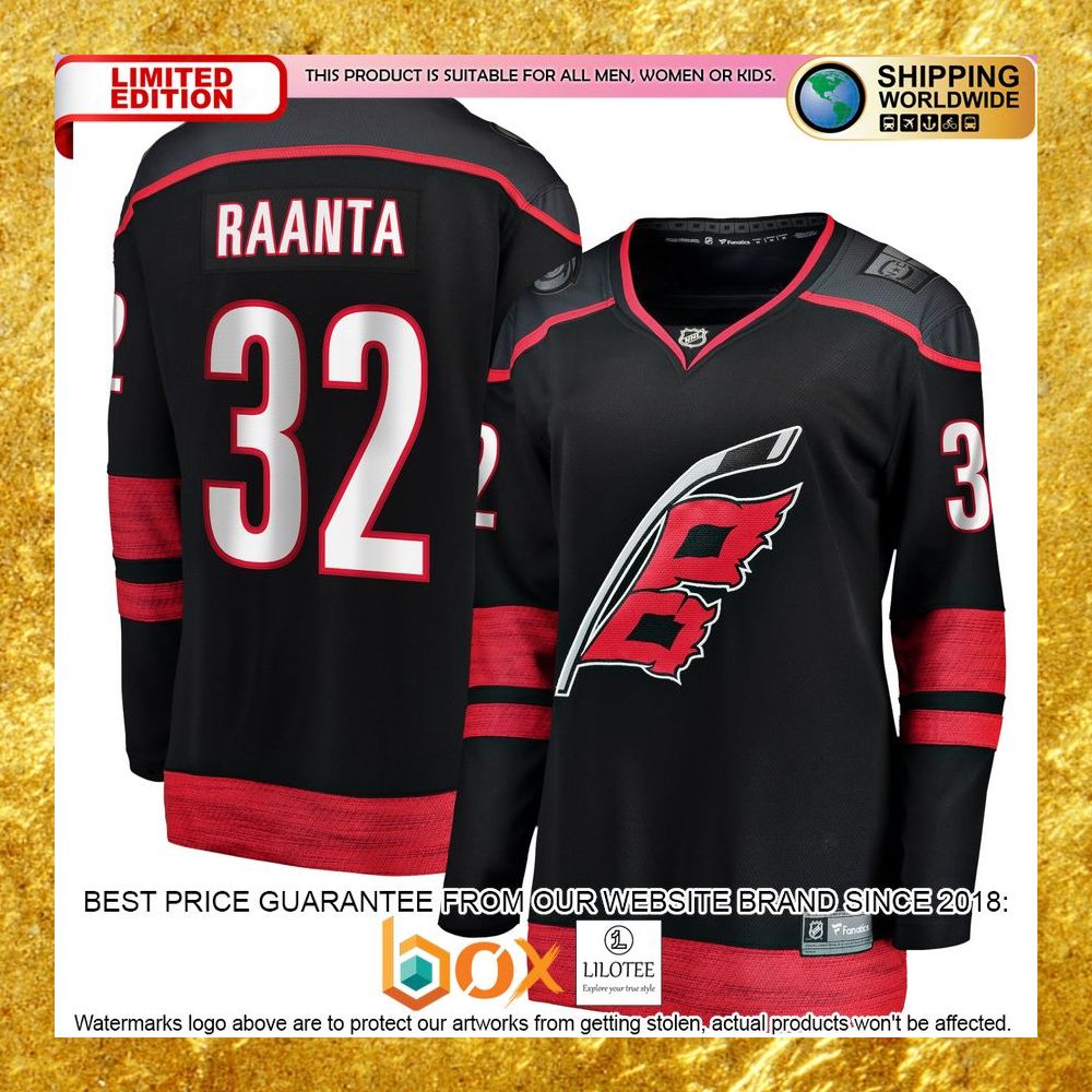 NEW Antti Raanta Carolina Hurricanes Women's Home Player Black Hockey Jersey 8