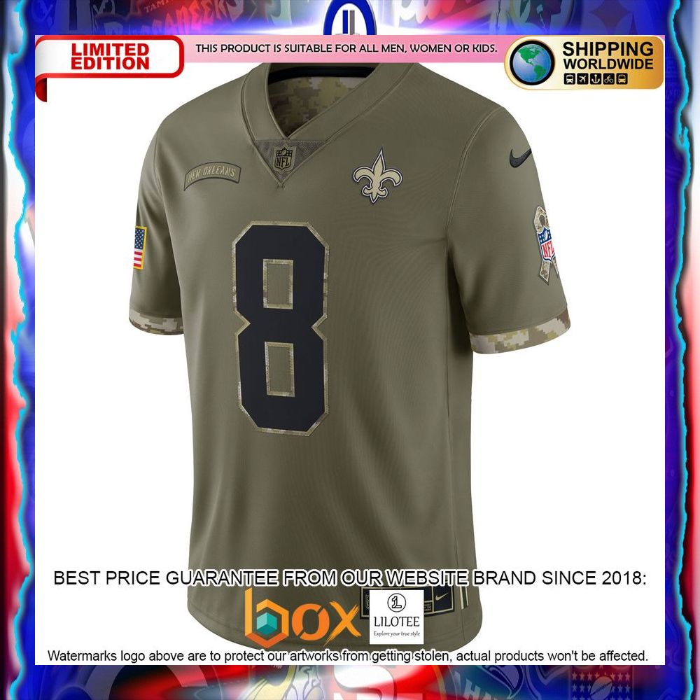 NEW Archie Manning New Orleans Saints 2022 Salute To Service Retired Olive Football Jersey 13