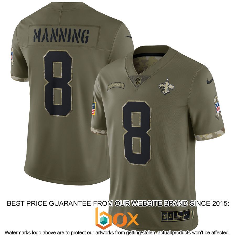 NEW Archie Manning New Orleans Saints 2022 Salute To Service Retired Olive Football Jersey 11