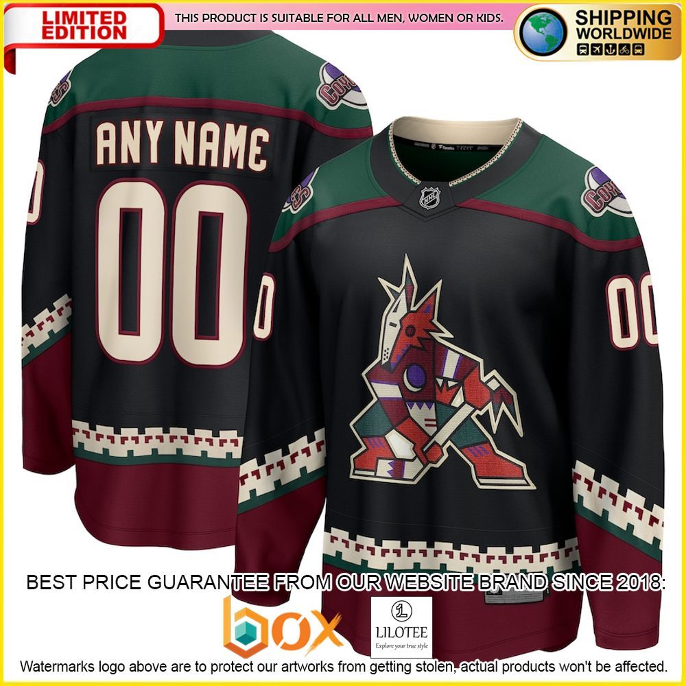 NEW Arizona Coyotes Fanatics Branded 2021 22 Home Custom Black Premium Hockey Jersey 1