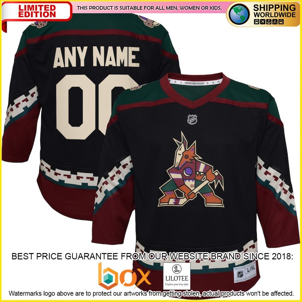 NEW Arizona Coyotes Infant 2021 22 Home Replica Custom Black Premium Hockey Jersey 1