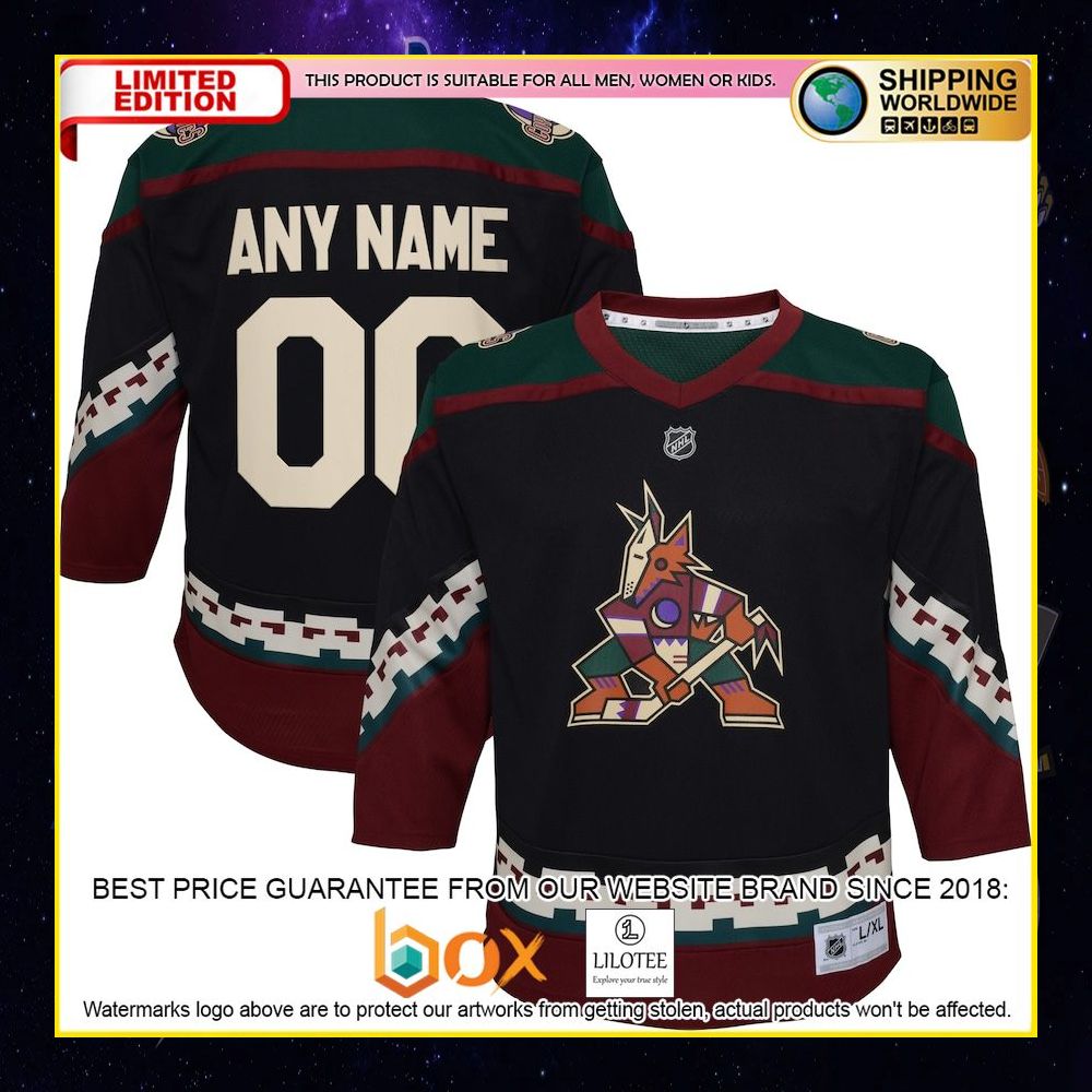 NEW Arizona Coyotes Infant 2021 22 Home Replica Custom Black Premium Hockey Jersey 4
