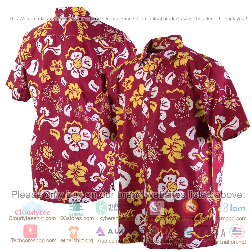 HOT Arizona State Sun Devils Red Floral Button-Up Hawaii Shirt 1