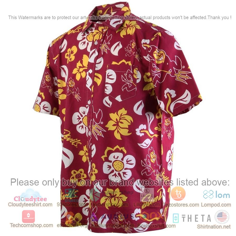 HOT Arizona State Sun Devils Red Floral Button-Up Hawaii Shirt 2