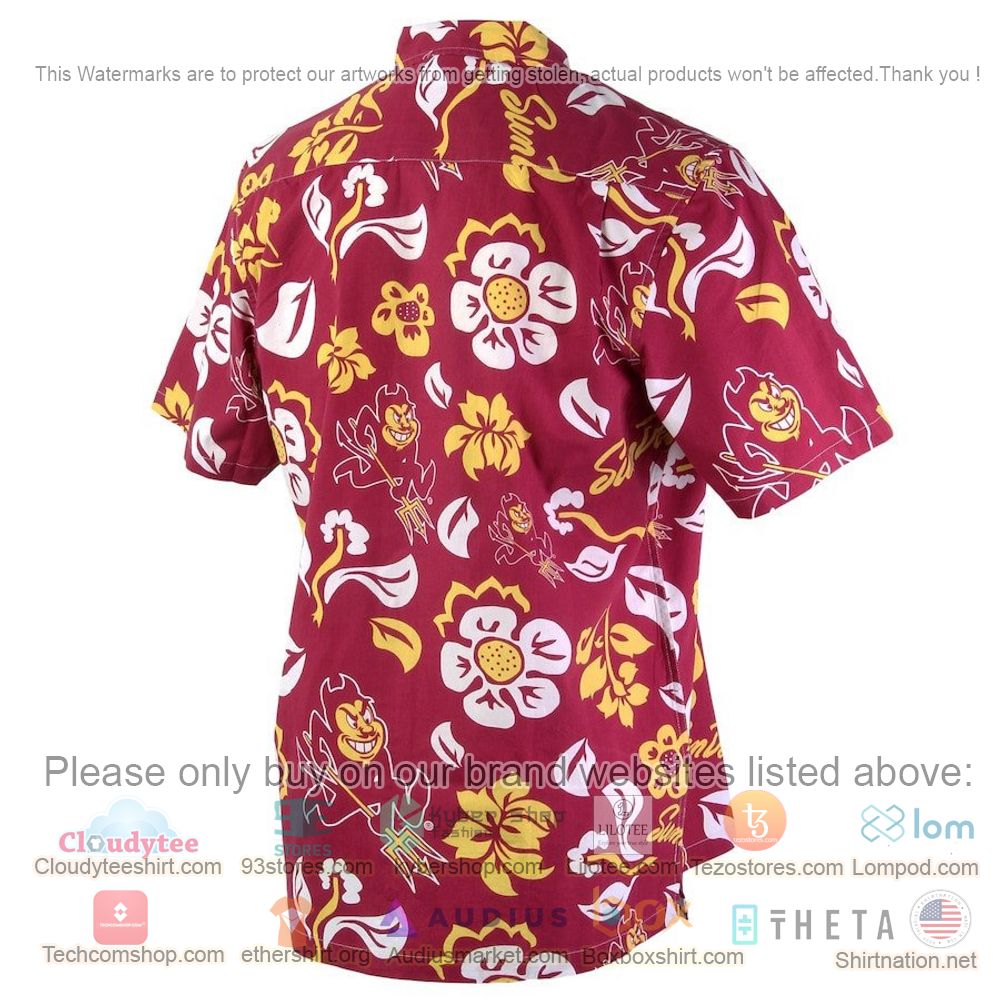 HOT Arizona State Sun Devils Red Floral Button-Up Hawaii Shirt 3