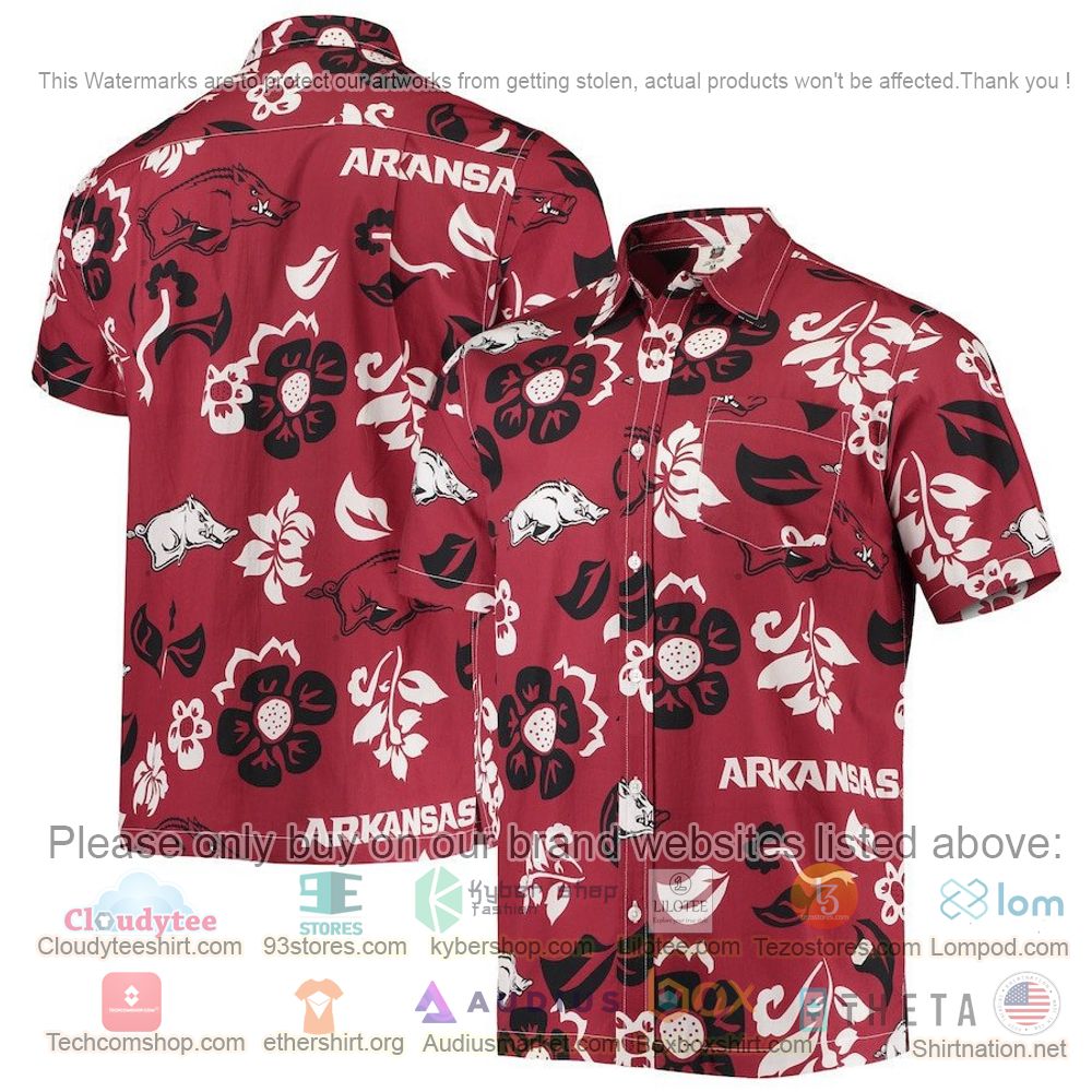 HOT Arkansas Razorbacks Cardinal Floral Button-Up Hawaii Shirt 1