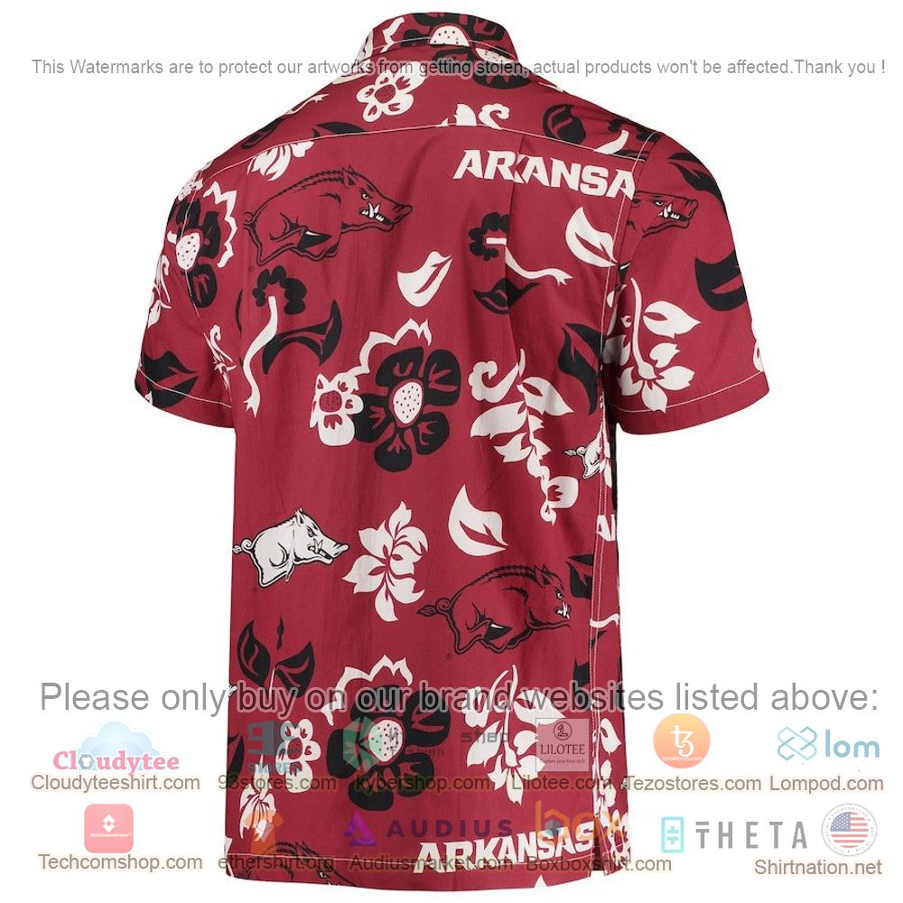 HOT Arkansas Razorbacks Cardinal Floral Button-Up Hawaii Shirt 3