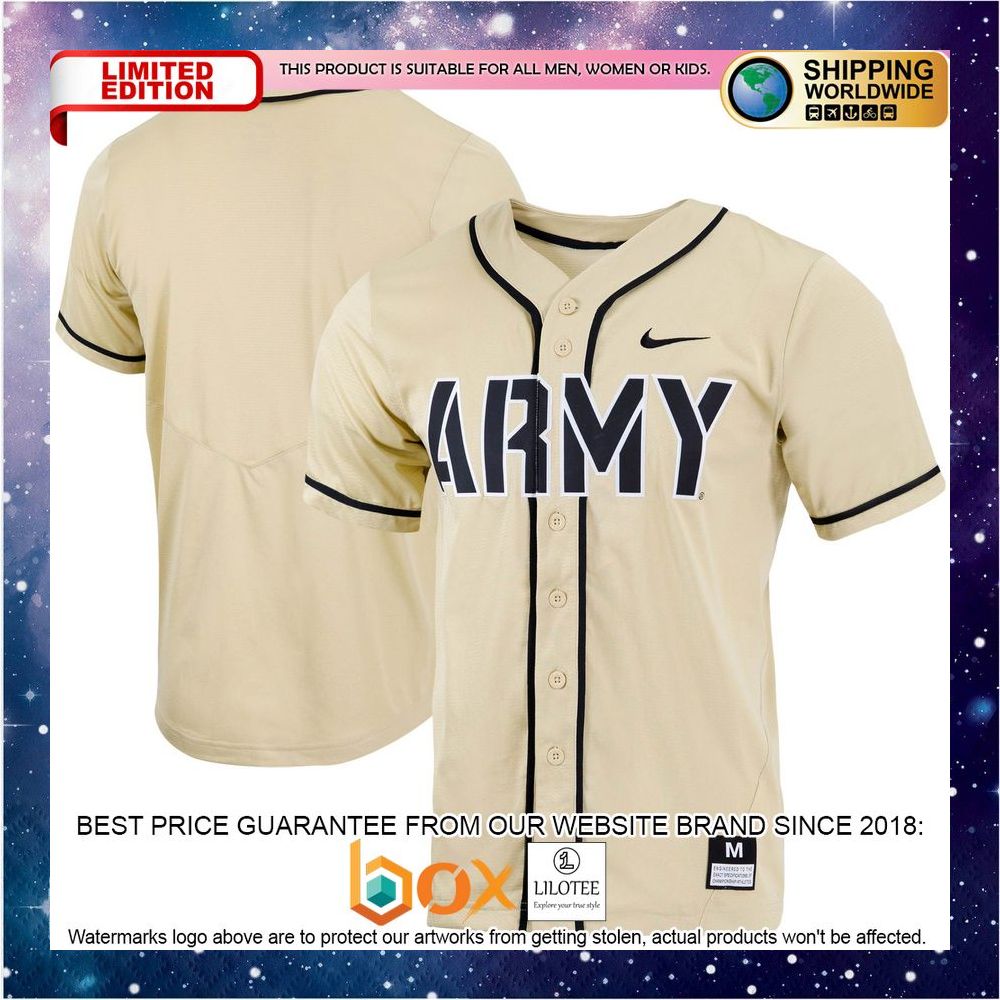 NEW Army Black Knights Replica Full-Button Gold Baseball Jersey 1