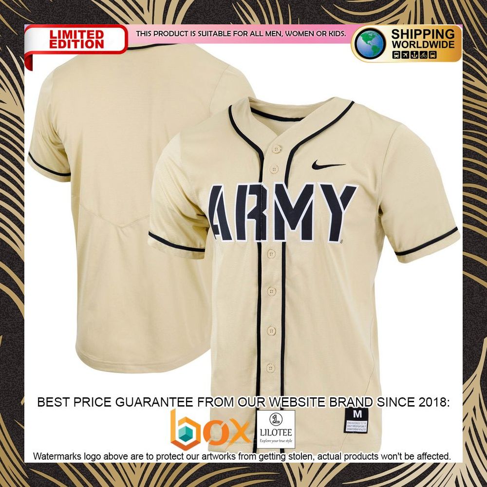 NEW Army Black Knights Replica Full-Button Gold Baseball Jersey 8