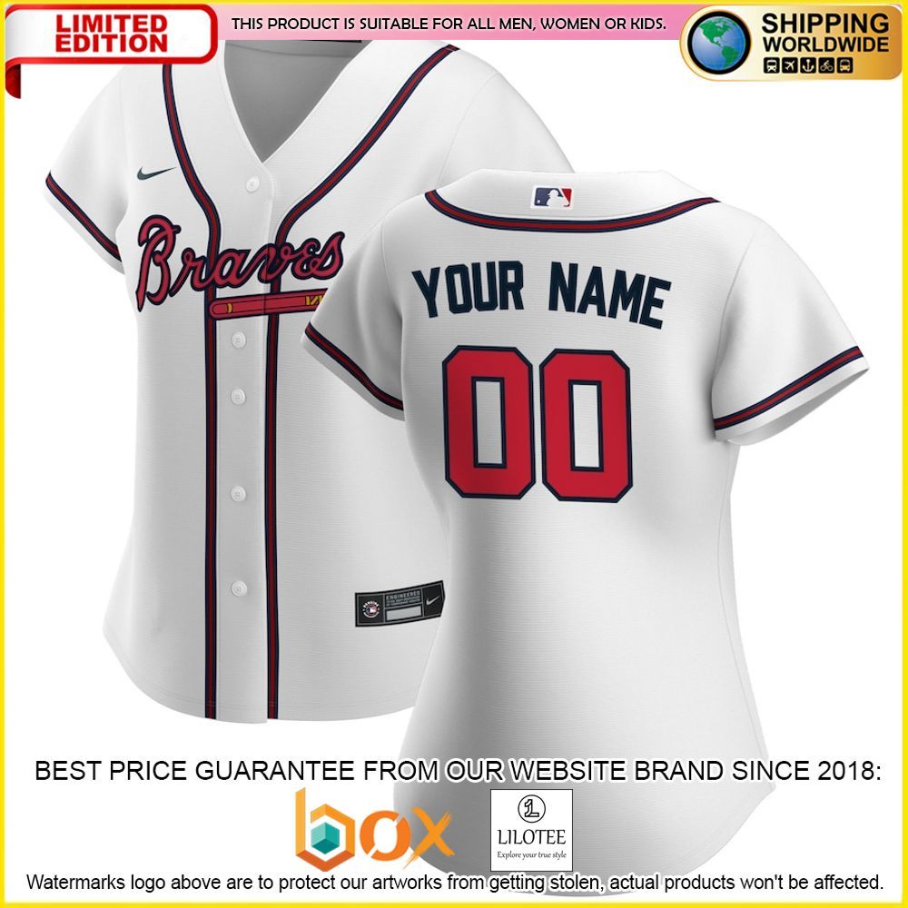 HOT Atlanta Braves Women's Custom Name Number White Baseball Jersey Shirt 1