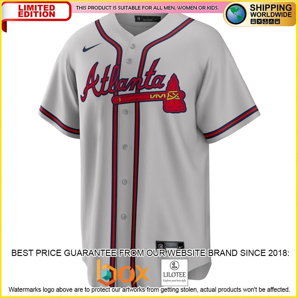 HOT Atlanta Braves Custom Name Number Gray Baseball Jersey Shirt 2