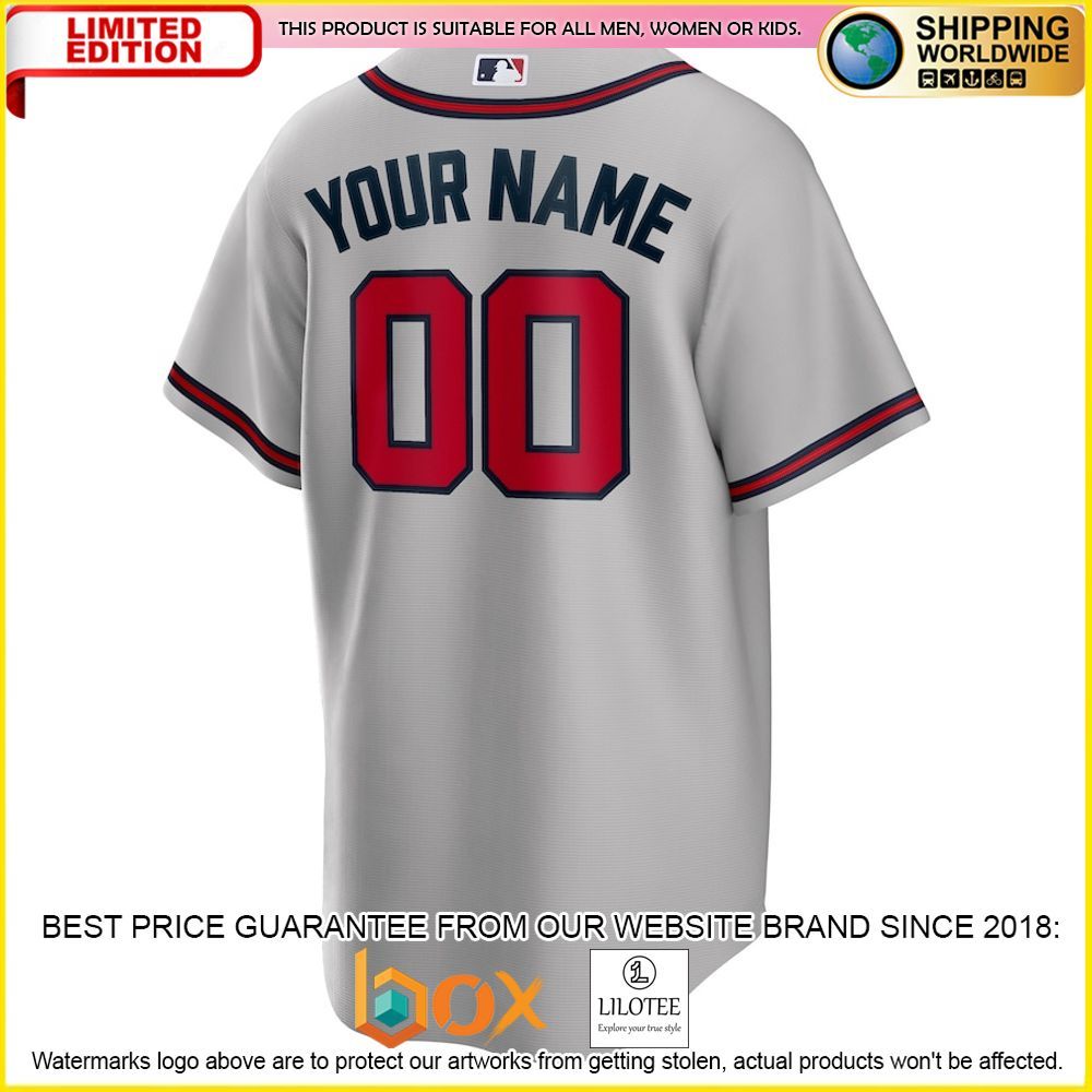 HOT Atlanta Braves Custom Name Number Gray Baseball Jersey Shirt 3