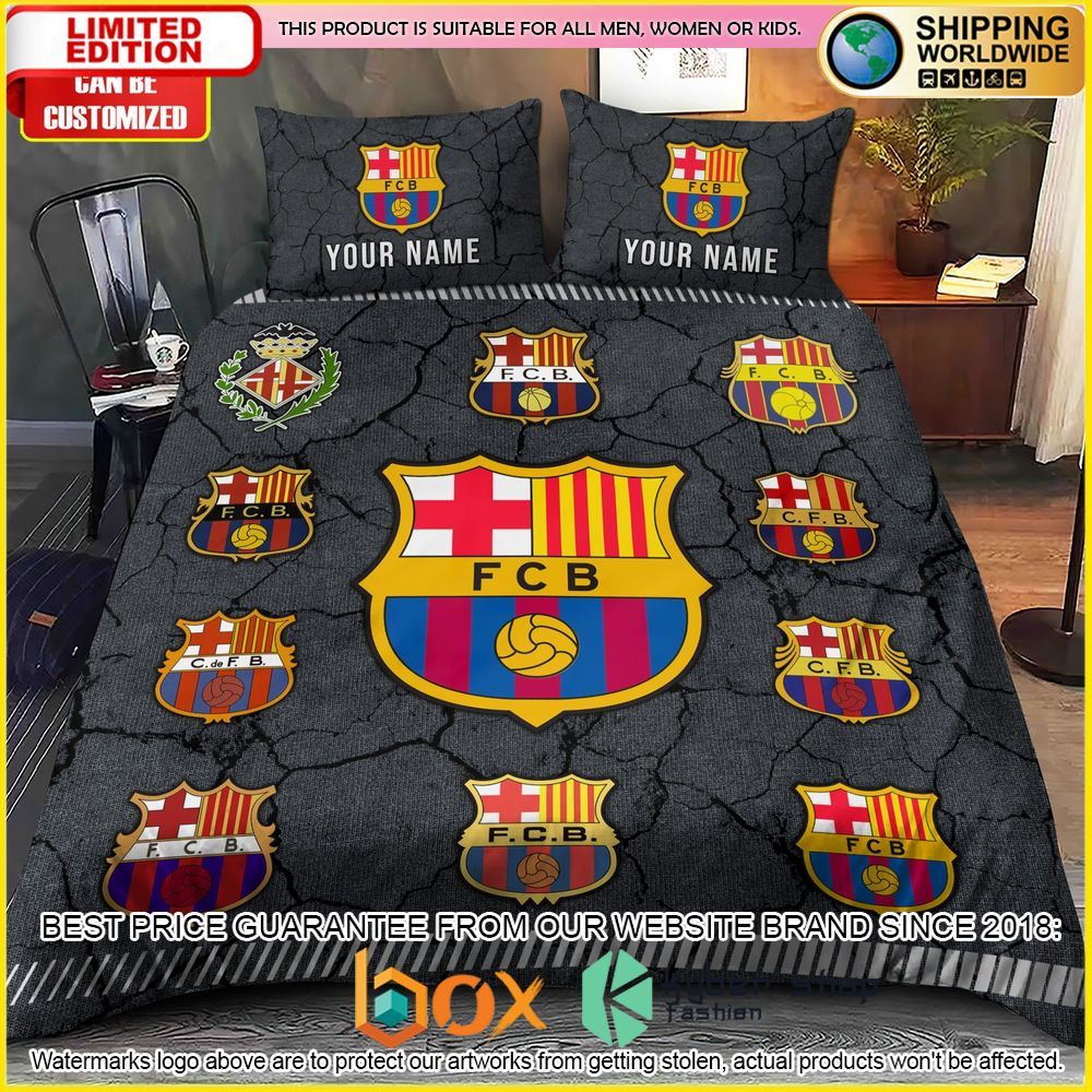NEW Barcelona Logo History Custom Name Crack Luxury Bedding Set 2