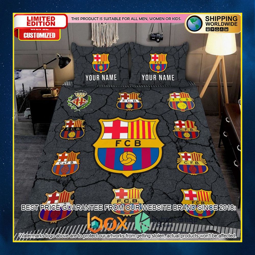 NEW Barcelona Logo History Custom Name Crack Luxury Bedding Set 13